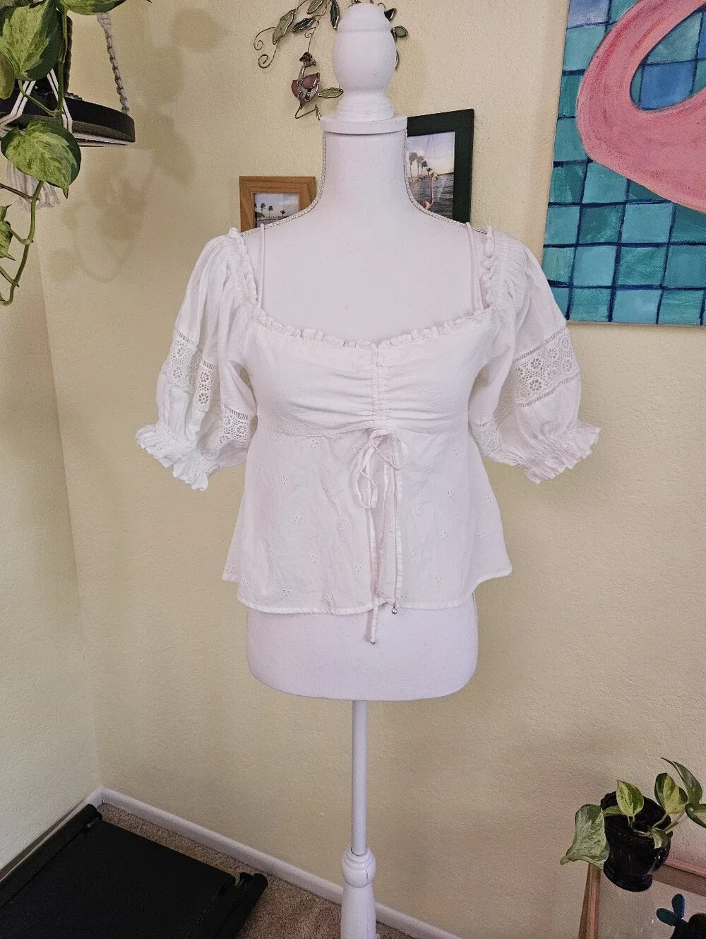 Free people White Peasant Tie-Front Women's Top Sz XS